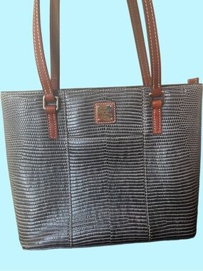 Dooney & Bourke Lizard Embossed Leather Tote with Brown Handles